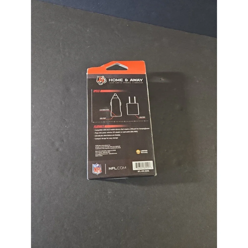 NFL Cincinnati Bengles Car And Travel Charger Home And Away Old Stock Mizco 2015